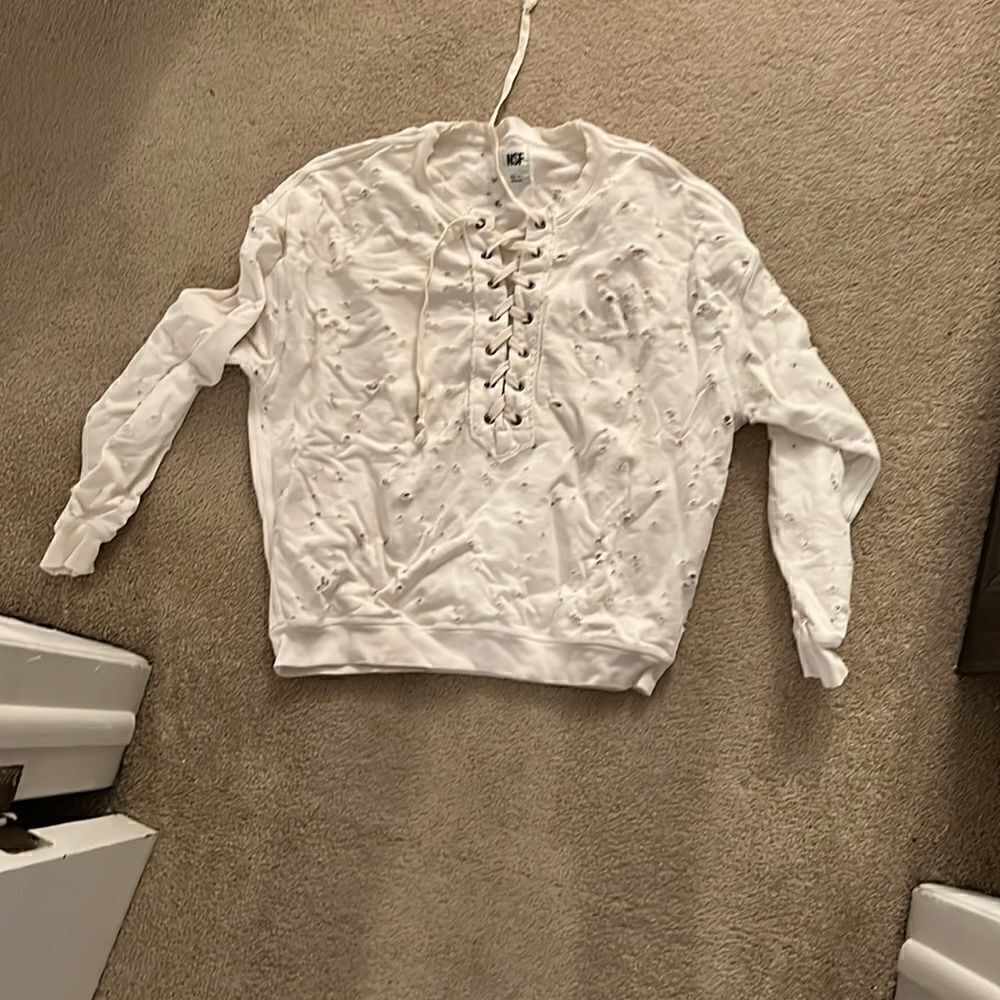 NSF Distressed Lace Up Pullover XS
